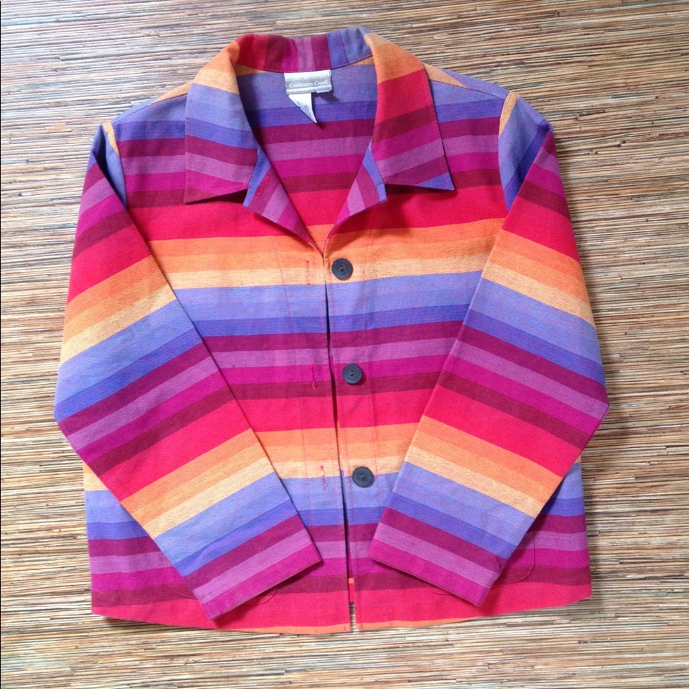 2x Host Pick! Coldwater Creek Jacket PM Multicolor Rainbow Stripes Linen, Cotton